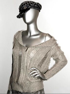 Rodarte x Opening Ceremony Open-Knit Zip Front Taupe Sweater Cardigan size S/M